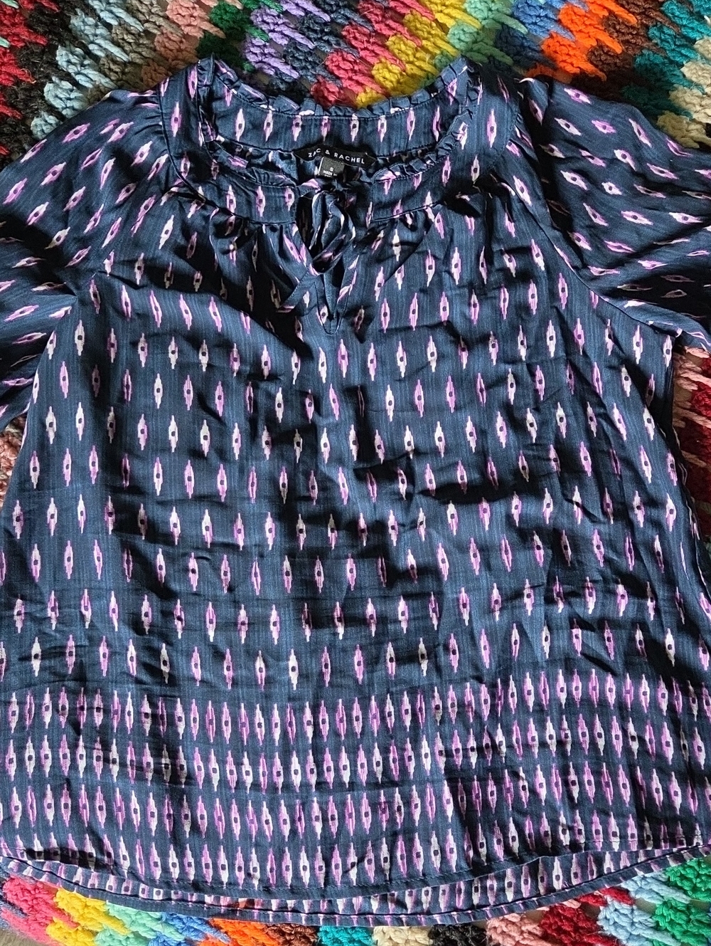 Zac & Rachel Short Sleeve Boho Peasant Blouse. Size Small. NWT.